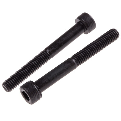 RS PRO M6 x 50mm Hex Socket Cap Screw Black, Self-Colour Steel