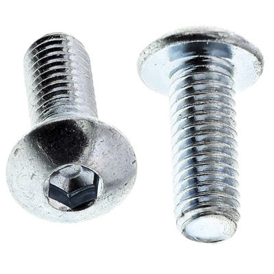 RS PRO Bright Zinc Plated Steel Hex Socket Button Screw, ISO 7380, M3 x 8mm