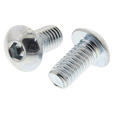 RS PRO Bright Zinc Plated Steel Hex Socket Button Screw, ISO 7380, M4 x 8mm