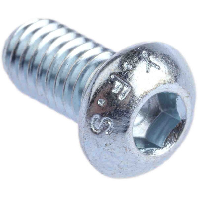 RS PRO Bright Zinc Plated Steel Hex Socket Button Screw, ISO 7380, M6 x 12mm