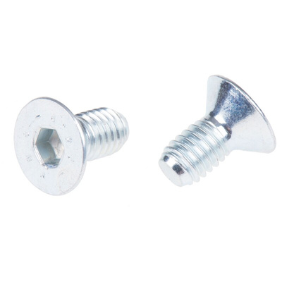 RS PRO M6 x 12mm Hex Socket Countersunk Screw Bright Zinc Plated Steel