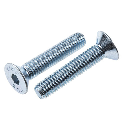 RS PRO M8 x 40mm Hex Socket Countersunk Screw Bright Zinc Plated Steel