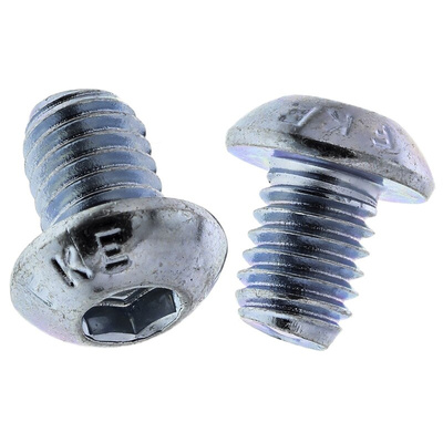 RS PRO Bright Zinc Plated Steel Hex Socket Button Screw, ISO 7380, M6 x 8mm