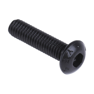 RS PRO Black, Self-Colour Steel Hex Socket Button Screw, ISO 7380, M3 x 12mm