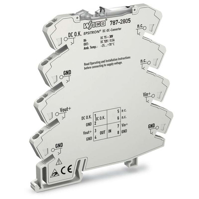 Wago 787 DC-DC Converter, 12V dc/ 500mA Output, 15 → 30 V dc Input, 6W, DIN Rail Mount, +70°C Max Temp -25°C Min