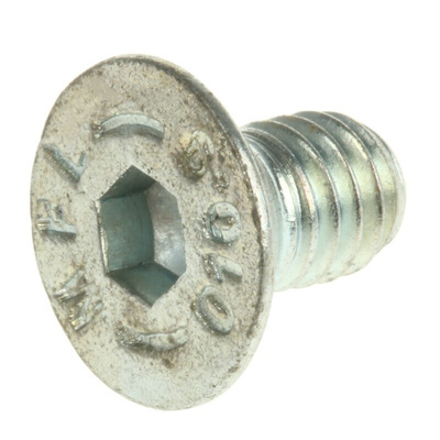 RS PRO M6 x 10mm Hex Socket Countersunk Screw Bright Zinc Plated Steel