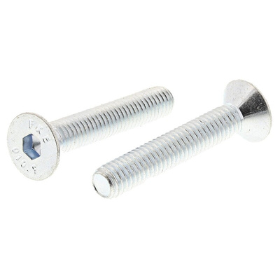 RS PRO M6 x 35mm Hex Socket Countersunk Screw Bright Zinc Plated Steel