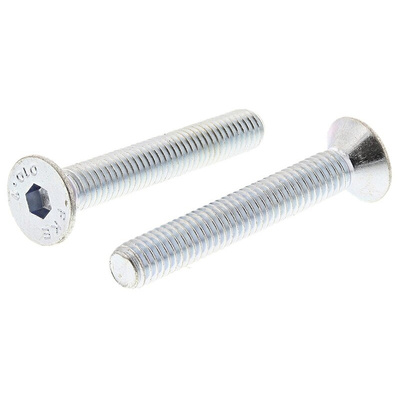 RS PRO M6 x 40mm Hex Socket Countersunk Screw Bright Zinc Plated Steel