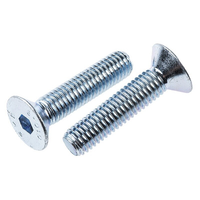 RS PRO M8 x 35mm Hex Socket Countersunk Screw Bright Zinc Plated Steel