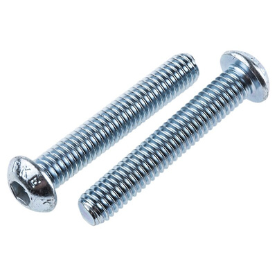 RS PRO Bright Zinc Plated Steel Hex Socket Button Screw, ISO 7380, M6 x 35mm