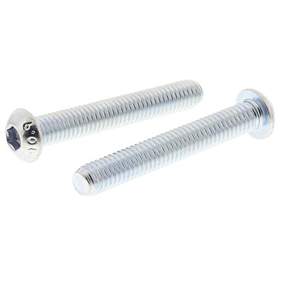 RS PRO Bright Zinc Plated Steel Hex Socket Button Screw, ISO 7380, M6 x 40mm