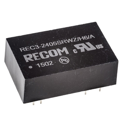 Recom REC3 DC-DC Converter, 5V dc/ 600mA Output, 9 → 36 V dc Input, 3W, Through Hole, +85°C Max Temp -40°C Min