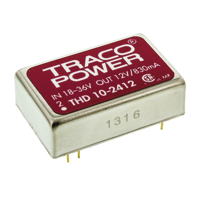 TRACOPOWER THD 10 DC-DC Converter, 12V dc/ 830mA Output, 18 → 36 V dc Input, 10W, Through Hole, +71°C Max Temp