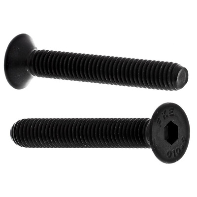 RS PRO Black, Self-Colour Steel Hex Socket Countersunk Screw, DIN 7991, M6 x 40mm