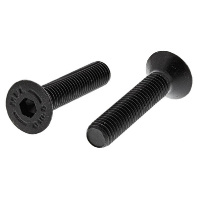 RS PRO Black, Self-Colour Steel Hex Socket Countersunk Screw, DIN 7991, M8 x 40mm