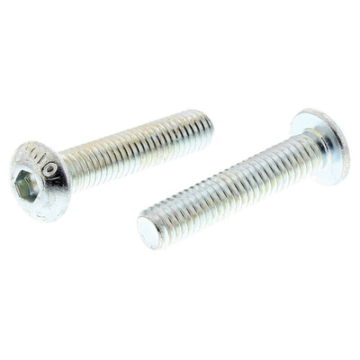 RS PRO Bright Zinc Plated Steel Hex Socket Button Screw, ISO 7380, M4 x 20mm