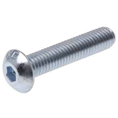 RS PRO Bright Zinc Plated Steel Hex Socket Button Screw, ISO 7380, M5 x 25mm