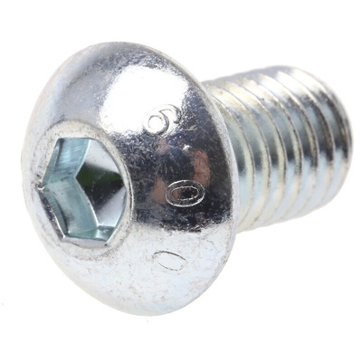 RS PRO Bright Zinc Plated Steel Hex Socket Button Screw, ISO 7380, M10 x 16mm