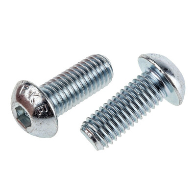 RS PRO Bright Zinc Plated Steel Hex Socket Button Screw, ISO 7380, M10 x 25mm