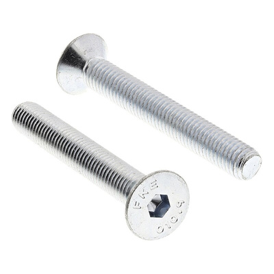 RS PRO Bright Zinc Plated Steel Hex Socket Countersunk Screw, DIN 7991, M8 x 60mm