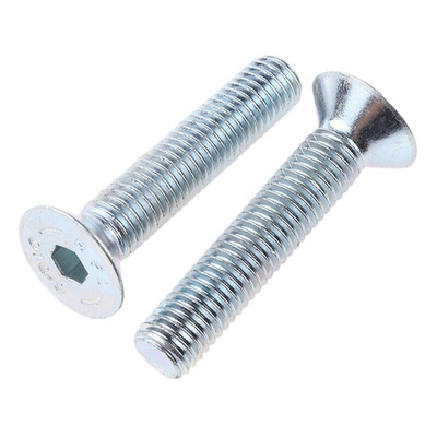 RS PRO Bright Zinc Plated Steel Hex Socket Countersunk Screw, DIN 7991, M10 x 50mm