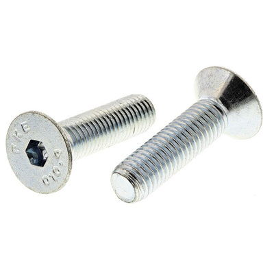 RS PRO Bright Zinc Plated Steel Hex Socket Countersunk Screw, DIN 7991, M10 x 40mm