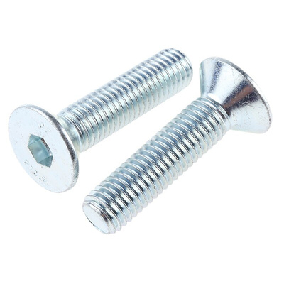 RS PRO Bright Zinc Plated Steel Hex Socket Countersunk Screw, DIN 7991, M12 x 50mm