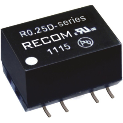 Recom R0.25 DC-DC Converter, ±5V dc/ ±25mA Output, 4.5 → 5.5 V dc Input, 0.25W, Surface Mount, +100°C Max Temp