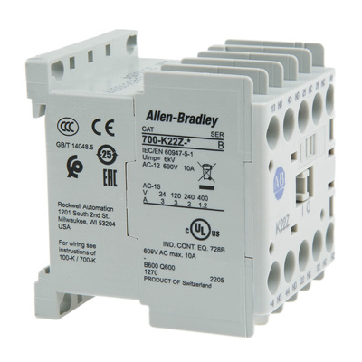 Allen Bradley 700K Series Contactor, 230 V ac Coil, 4-Pole, 10 A, 2NC, 690 V ac