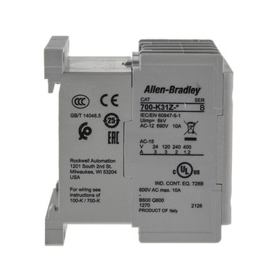 Allen Bradley 700K Series Contactor, 24 V dc Coil, 4-Pole, 10 A, 3NO + 1NC, 690 V ac