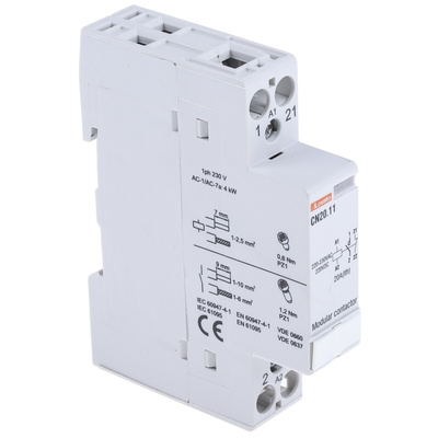 Lovato CN Series Contactor, 230 V ac Coil, 2-Pole, 9 A, 4 kW, 1NO + 1NC, 400 V ac