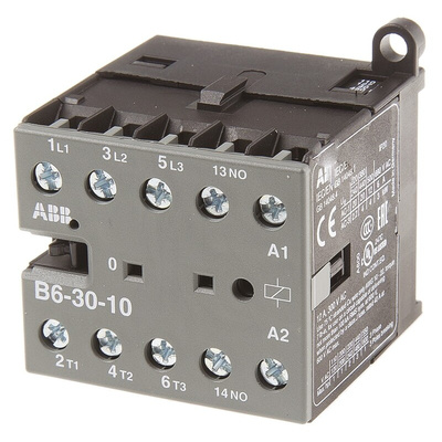 ABB B Series Contactor, 110 V ac Coil, 3-Pole, 9 A, 4 kW, 3NO, 690 V ac