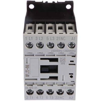 Eaton Contactor, 230 V ac Coil, 3-Pole, 12 A, 5.5 kW, 3NO, 400 V ac