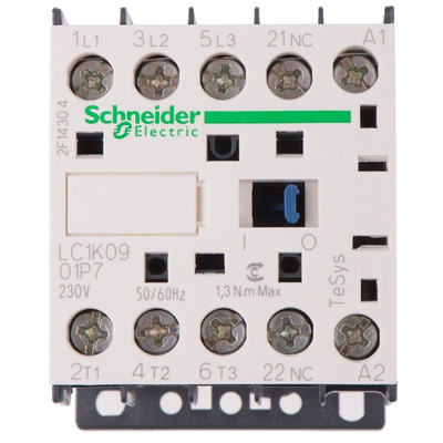 Schneider Electric LC1K Series Contactor, 230 V ac Coil, 3-Pole, 9 A, 4 kW, 3NO, 690 V ac