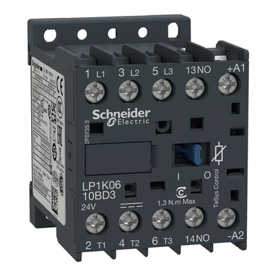 Schneider Electric LP1K Series Contactor, 24 V dc Coil, 3-Pole, 6 A, 2.2 kW, 3NO, 690 V ac