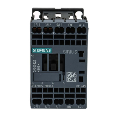 Siemens 3RT2 Series Contactor, 24 V dc Coil, 3-Pole, 7 A, 3 kW, 3NO, 400 V ac