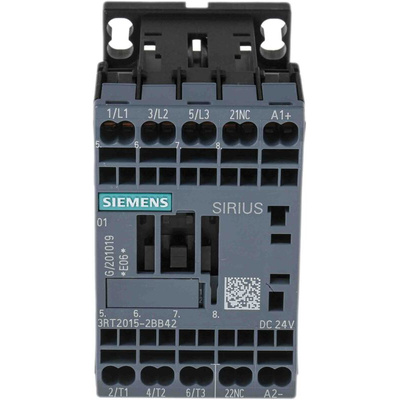Siemens 3RT2 Series Contactor, 24 V dc Coil, 3-Pole, 7 A, 3 kW, 3NO, 400 V ac
