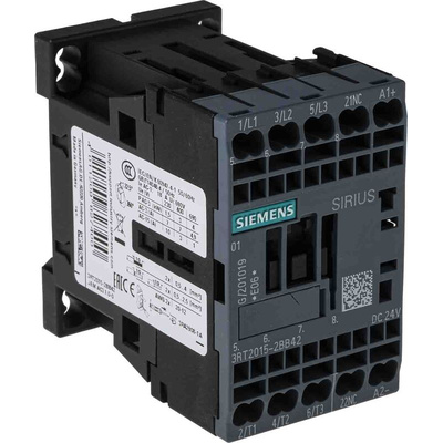 Siemens 3RT2 Series Contactor, 24 V dc Coil, 3-Pole, 7 A, 3 kW, 3NO, 400 V ac