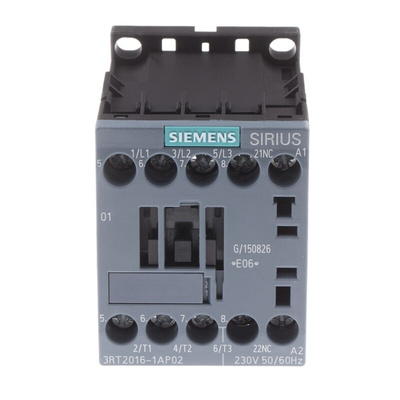 Siemens 3RT2 Series Contactor, 230 V ac Coil, 3-Pole, 9 A, 4 kW, 3NO, 400 V ac