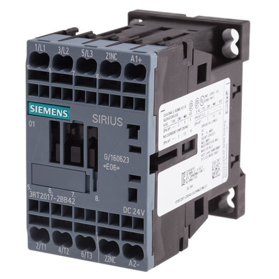 Siemens 3RT2 Series Contactor, 24 V dc Coil, 3-Pole, 12 A, 5.5 kW, 3NO, 400 V ac
