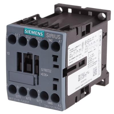 Siemens 3RT2 Series Contactor, 24 V ac Coil, 3-Pole, 16 A, 7.5 kW, 3NO, 400 V ac
