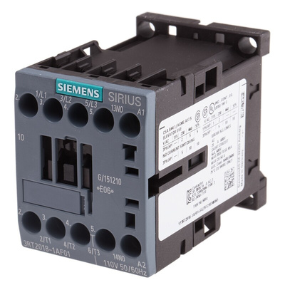 Siemens 3RT2 Series Contactor, 110 V ac Coil, 3-Pole, 16 A, 7.5 kW, 3NO, 400 V ac