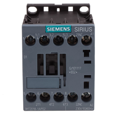 Siemens 3RT2 Series Contactor, 230 V ac Coil, 3-Pole, 16 A, 7.5 kW, 3NO, 400 V ac