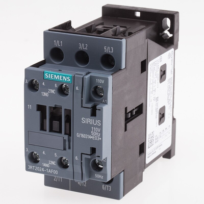 Siemens 3RT2 Series Contactor, 110 V ac Coil, 3-Pole, 12 A, 5.5 kW, 3NO, 400 V ac