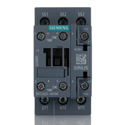 Siemens 3RT2 Series Contactor, 110 V ac Coil, 3-Pole, 16 A, 7.5 kW, 3NO, 400 V ac