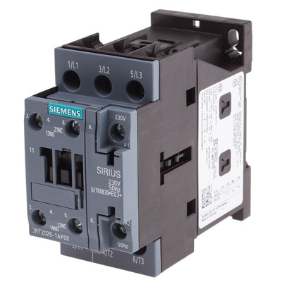 Siemens 3RT2 Series Contactor, 230 V ac Coil, 3-Pole, 17 A, 7.5 kW, 3NO, 400 V ac