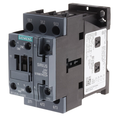 Siemens 3RT2 Series Contactor, 24 V ac Coil, 3-Pole, 25 A, 11 kW, 3NO, 400 V ac