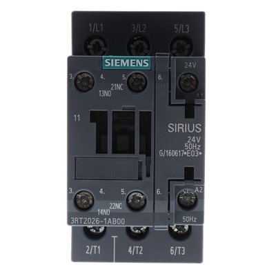 Siemens 3RT2 Series Contactor, 24 V ac Coil, 3-Pole, 25 A, 11 kW, 3NO, 400 V ac