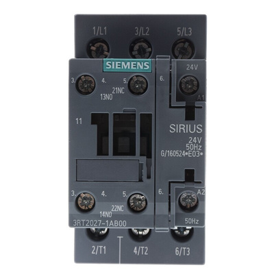 Siemens 3RT2 Series Contactor, 24 V ac Coil, 3-Pole, 32 A, 15 kW, 3NO, 400 V ac