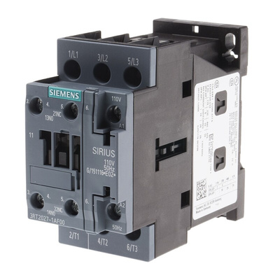 Siemens 3RT2 Series Contactor, 110 V ac Coil, 3-Pole, 32 A, 15 kW, 3NO, 400 V ac